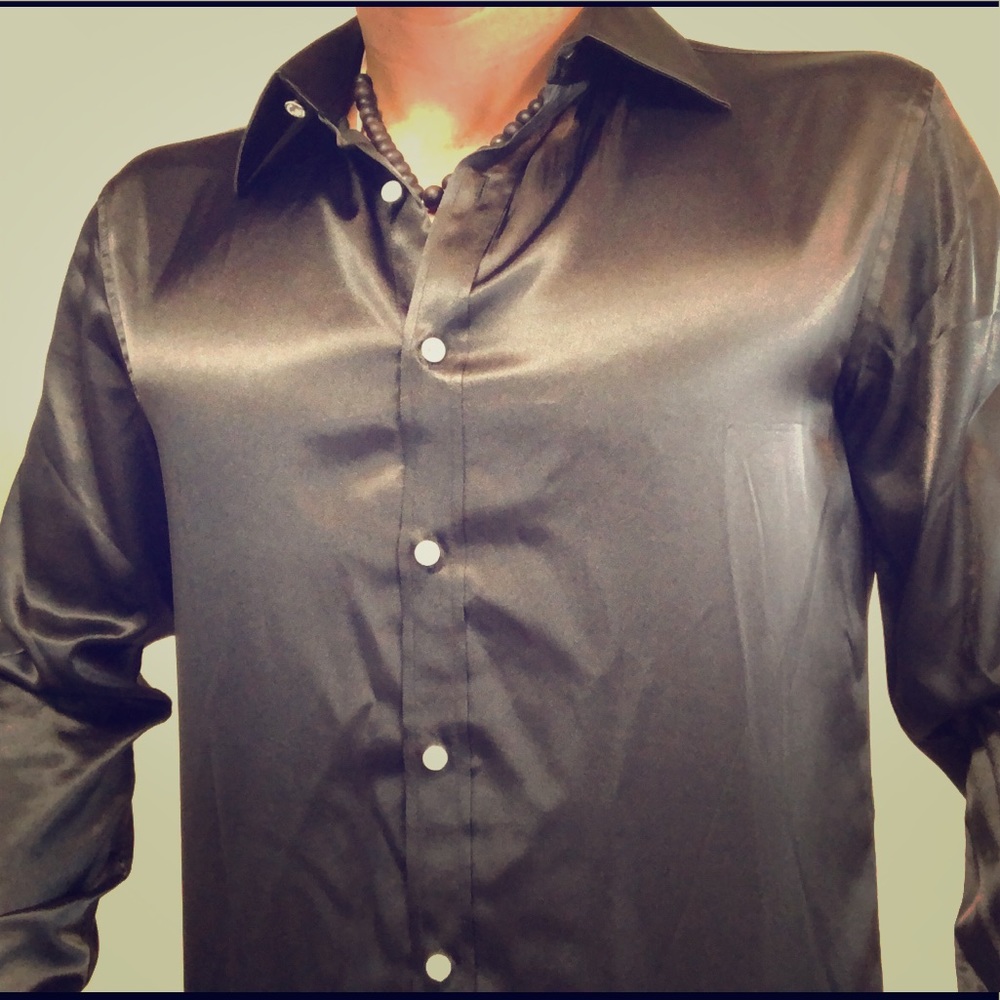 Silk black button down